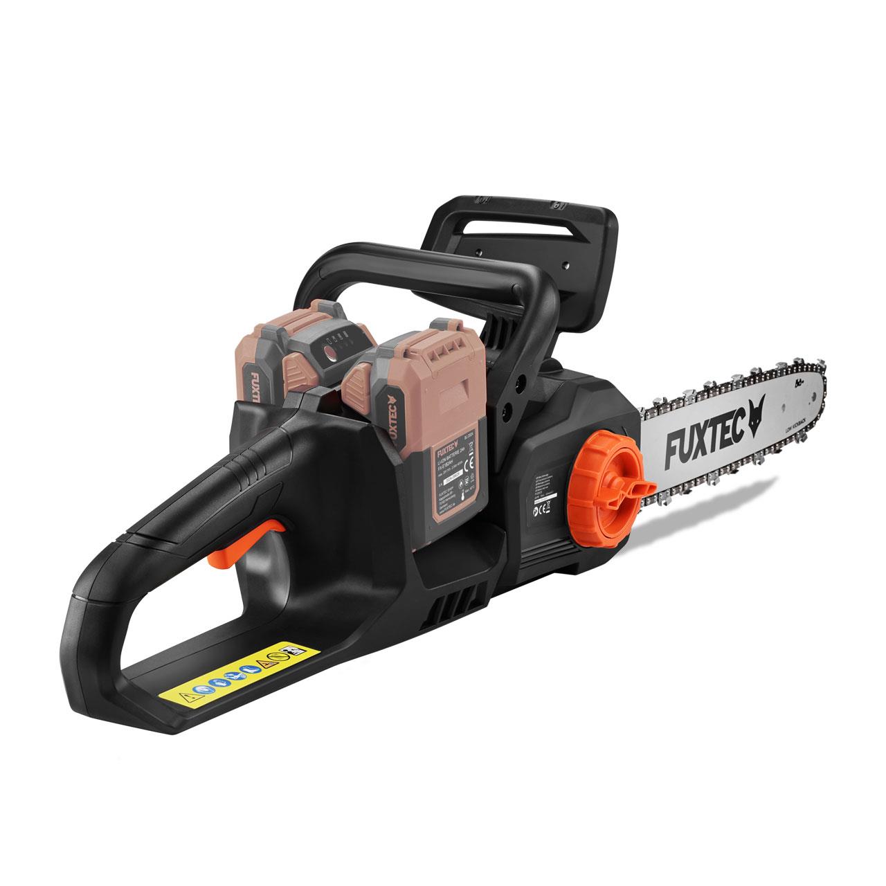 Motosega a batteria 2x20V FX-E2KS SOLO– Lunghezza di Taglio 35 cm, 4,2 kg, Velocità della Catena 15 m/s, Senza Batteria né Caricatore