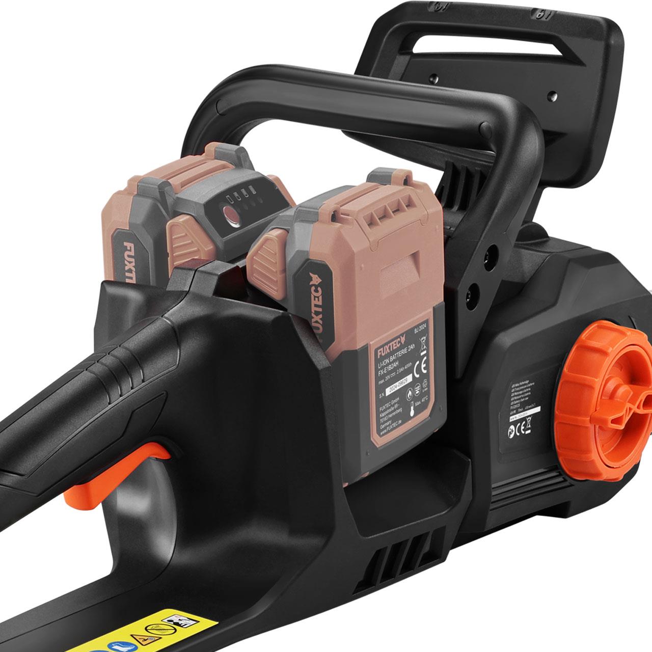 Motosega a batteria 2x20V FX-E2KS SOLO– Lunghezza di Taglio 35 cm, 4,2 kg, Velocità della Catena 15 m/s, Senza Batteria né Caricatore