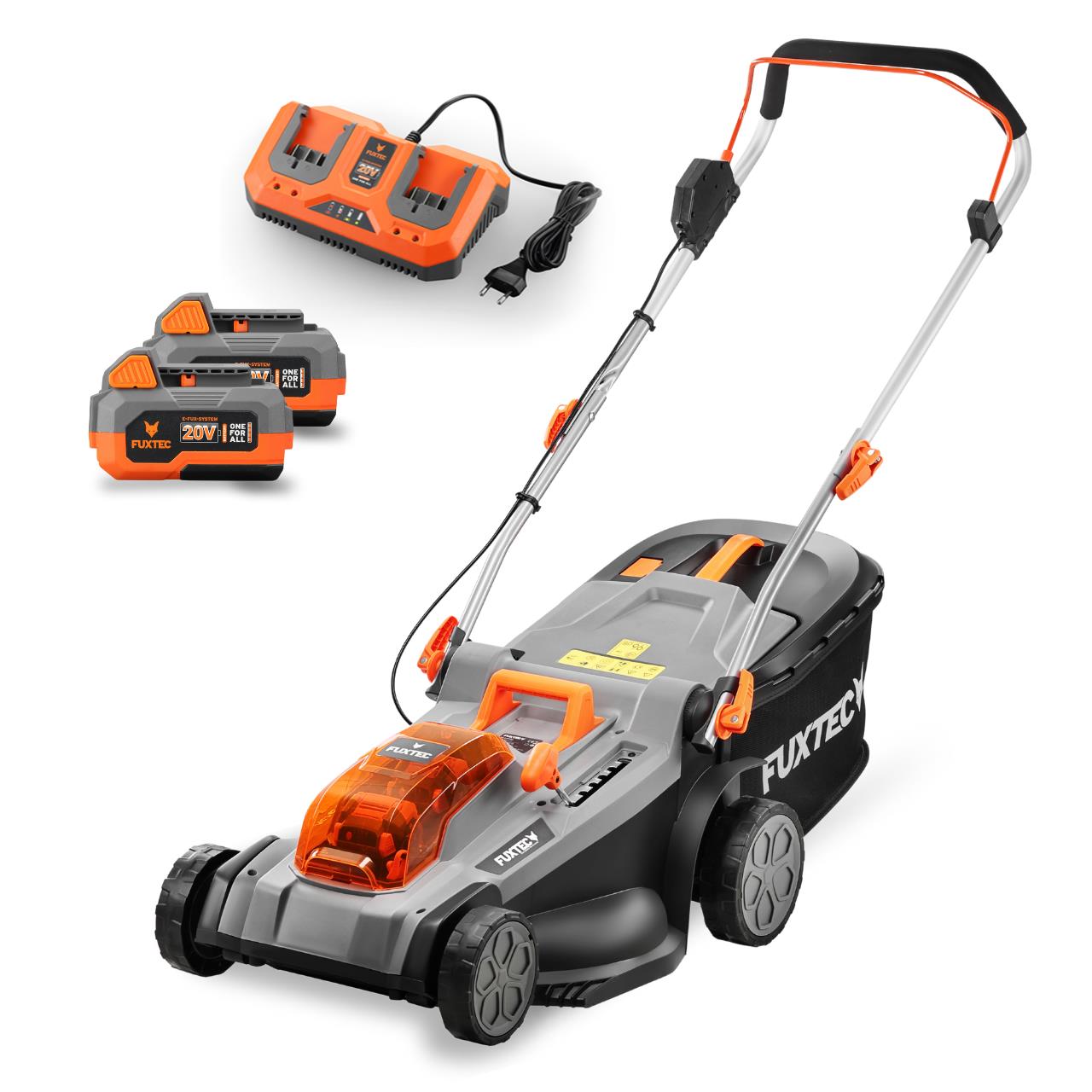 Tagliaerba a batteria FUXTEC SET E2RM37 - larghezza di taglio 37 cm - altezza variabile - SET con batterie e caricatore