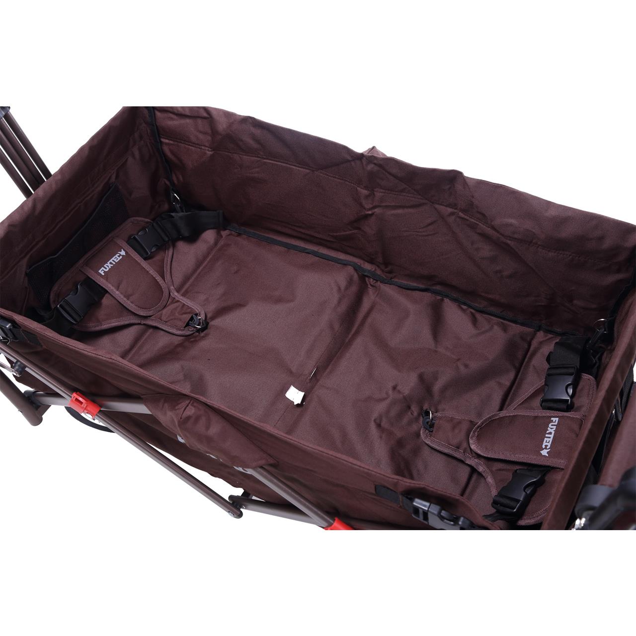 Carrello manuale FUXTEC FX-CT700 con tettuccio parasole protetto dai raggi UV e maniglia di spinta supplementare