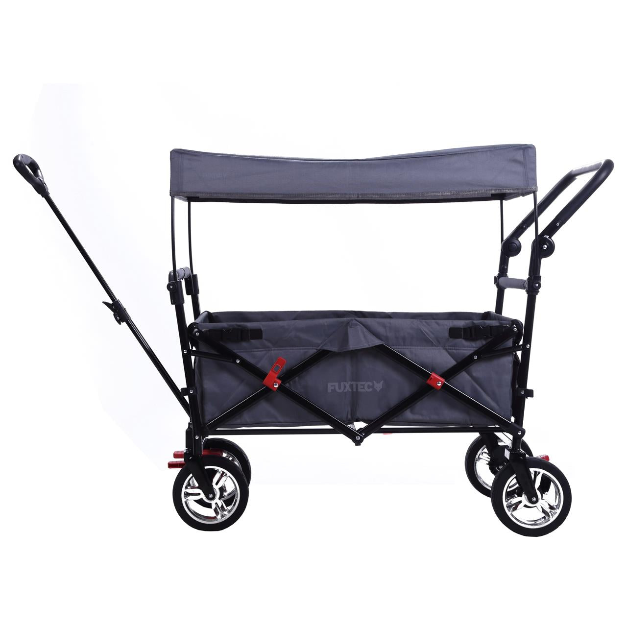 Carrello manuale FUXTEC FX-CT700 con tettuccio parasole protetto dai raggi UV e maniglia di spinta supplementare