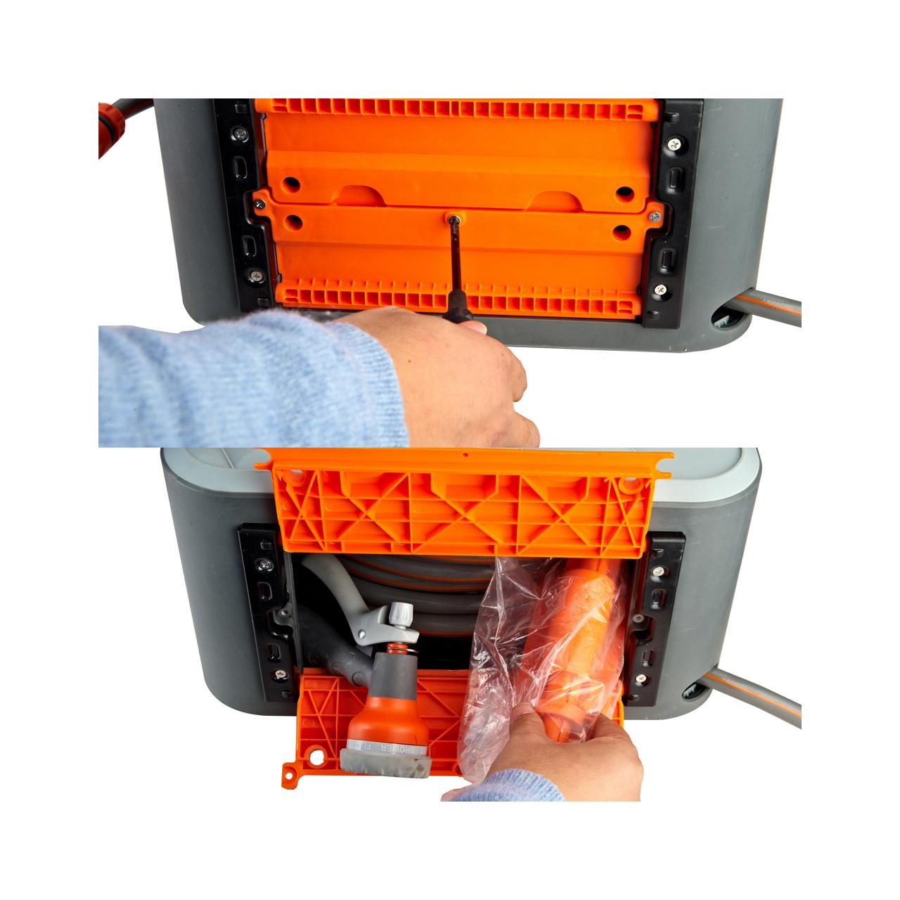 Avvolgitubo automatico premium squadrato e pratico da parete 20 m FUXTEC FX-CU20