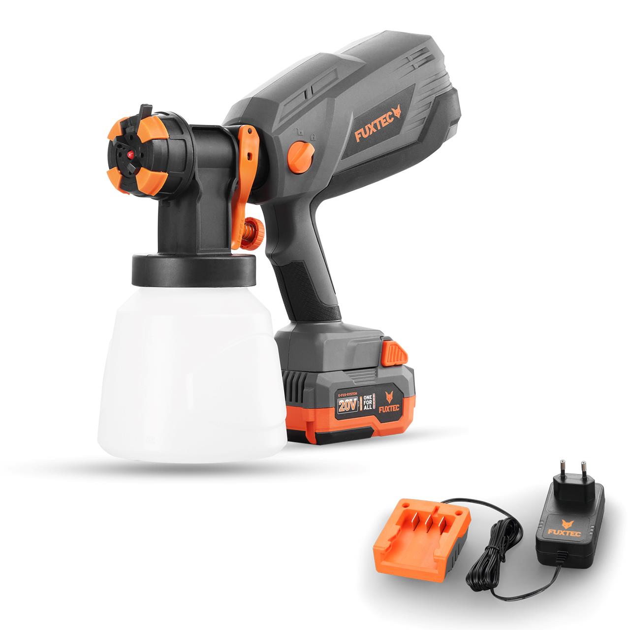 Pistola a spuzzo a batteria FUXTEC 20V FX-E1CSP20 SET spruzzatore per vernici con batteria 4Ah e caricatore 1A