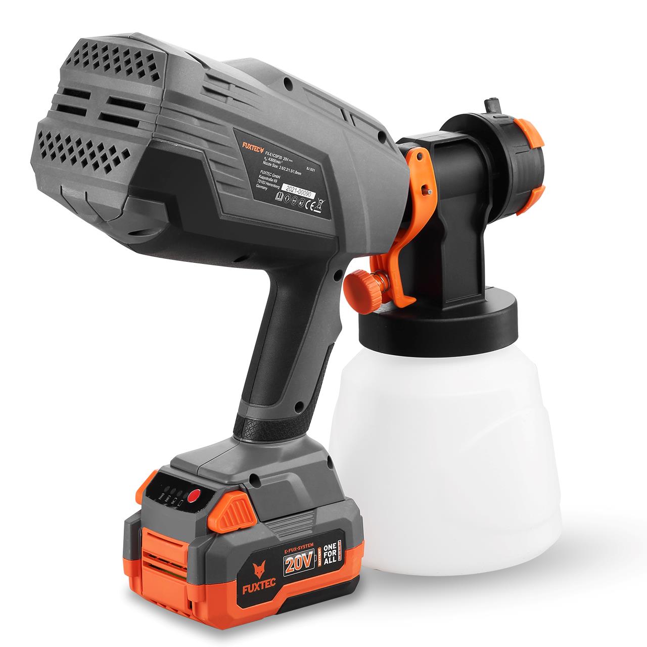 Pistola a spuzzo a batteria FUXTEC 20V FX-E1CSP20 SET spruzzatore per vernici con batteria 4Ah e caricatore 1A