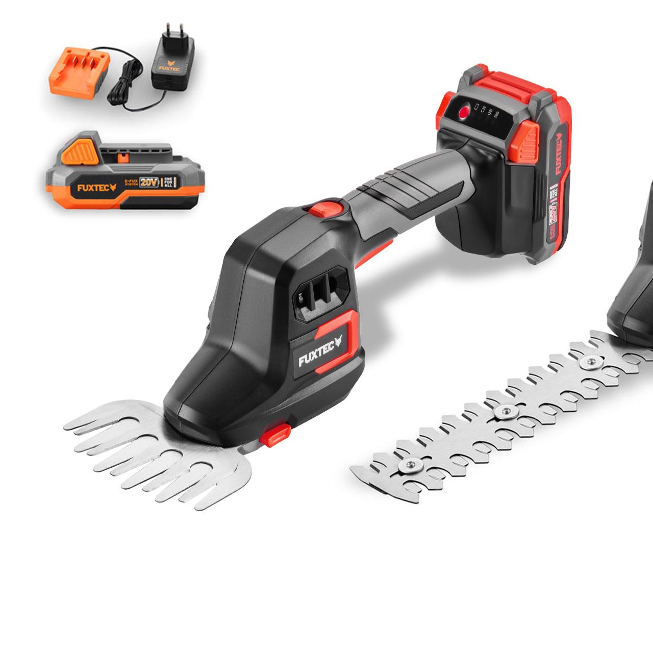 Set Tagliasiepi / forbici a Batteria FUXTEC 20V FX-E1HHS20SET con Batteria e Caricatore