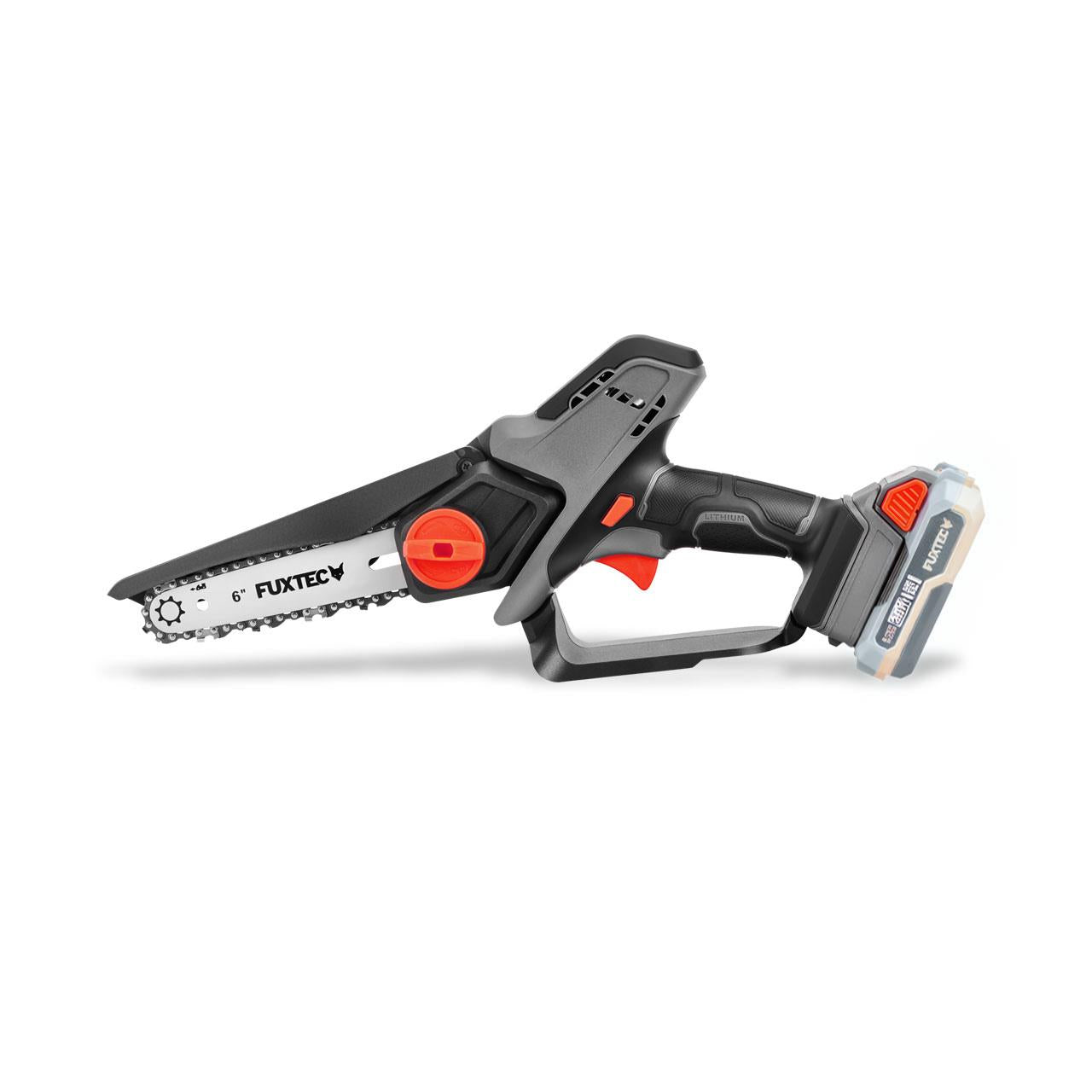 Mini Motosega a Batteria FUXTEC 20V FX-E1HAS20 SOLO Peso di 1,44Kg, Lunghezza Lama 15cm, Diametro di Taglio 10cm e Velocità della Catena di 4,6m/s