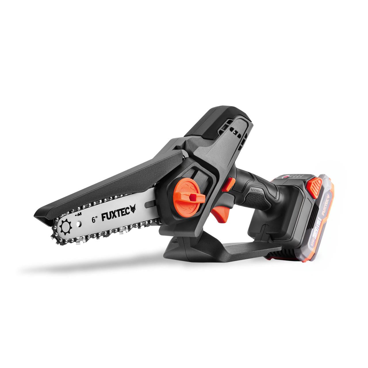 Mini Motosega a Batteria FUXTEC 20V FX-E1HAS20 SOLO Peso di 1,44Kg, Lunghezza Lama 15cm, Diametro di Taglio 10cm e Velocità della Catena di 4,6m/s