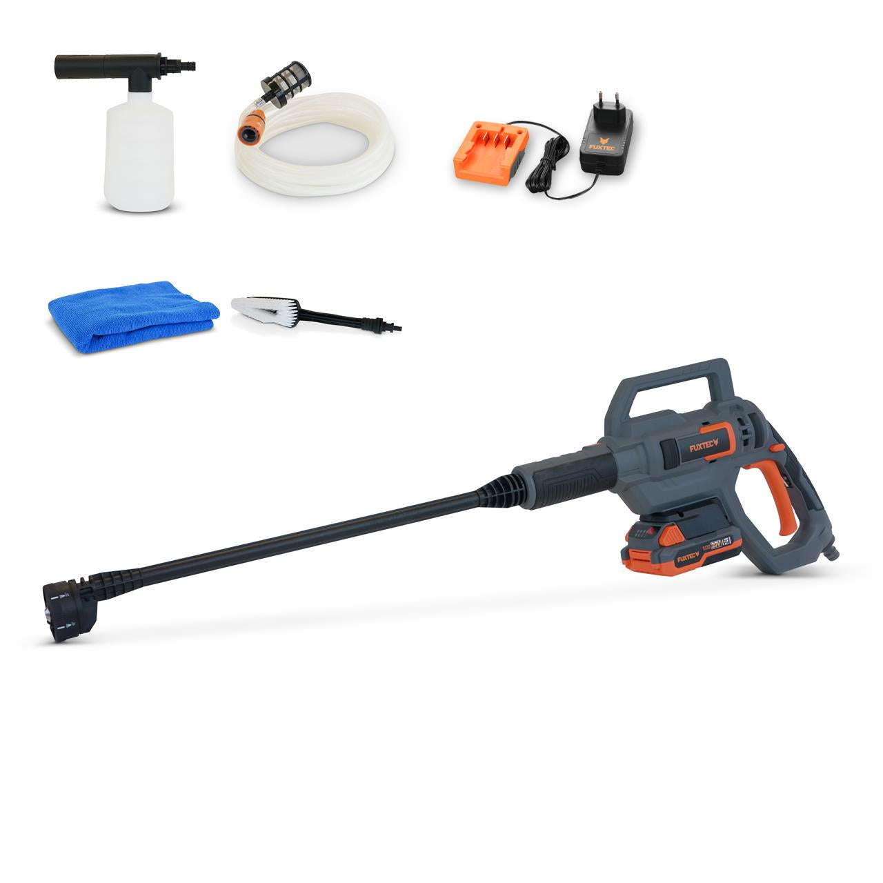 FUXTEC 20V Akku Hochdruckreiniger FX-E1HDR20 SET mit 1 x Akku 2Ah, 1 x Ladegerät 1A