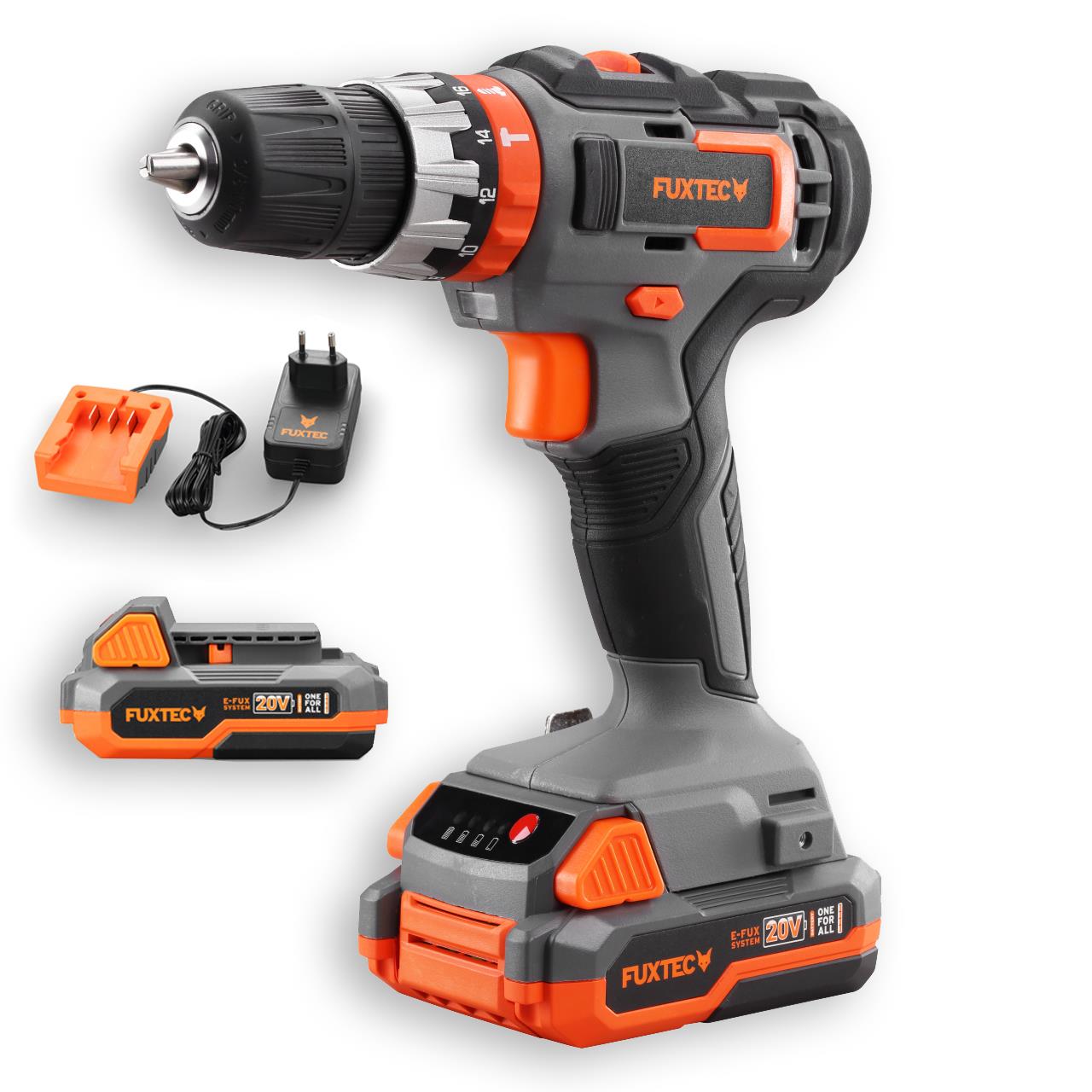 Trapano / avvitatore a percussione a batteria 20V FX-E1SBS20 FUXTEC-set con 2x batterie 2Ah e caricatore 1A