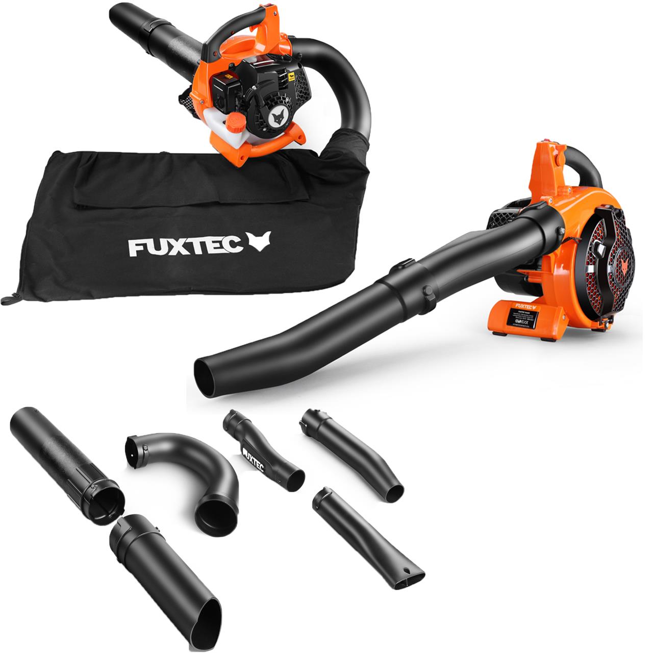 FUXTEC FX-LBS126 4in1 Aspiratore foglie, soffiatore foglie, trituratore foglie incl. due tubi di soffiaggio