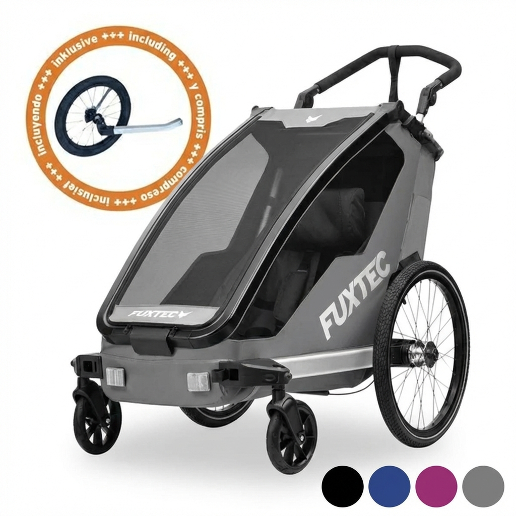 FUXTEC Fahrradanhänger/Jogger FX-FA1-SET Zweisitzer mit Jogger-Rad