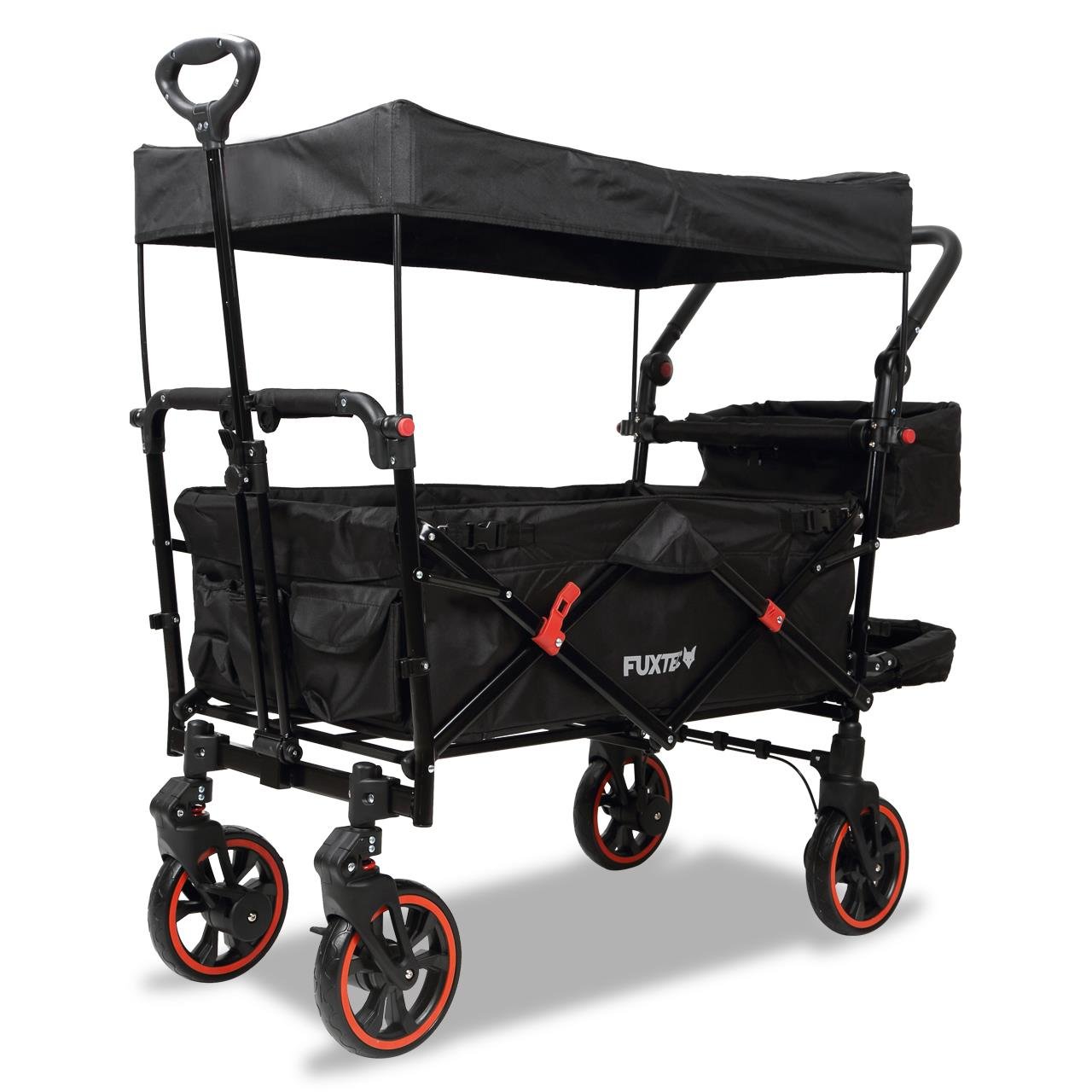 Fuxtec carrello pieghevole premium per il trasporto dei bambini con tettuccio  Bollerwagen CT850 Nero