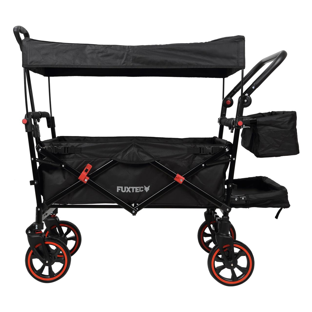 Fuxtec carrello pieghevole premium per il trasporto dei bambini con tettuccio  Bollerwagen CT850 Nero