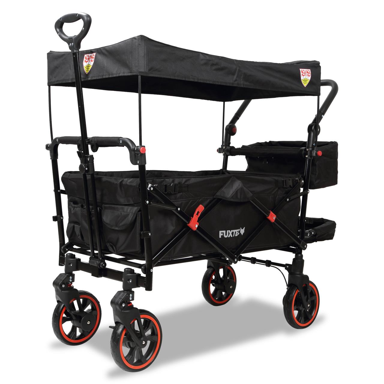 Fuxtec carrello pieghevole premium per trasporto dei bambini con tettuccio CT850 Nero Edizione "VFB Stoccarda"