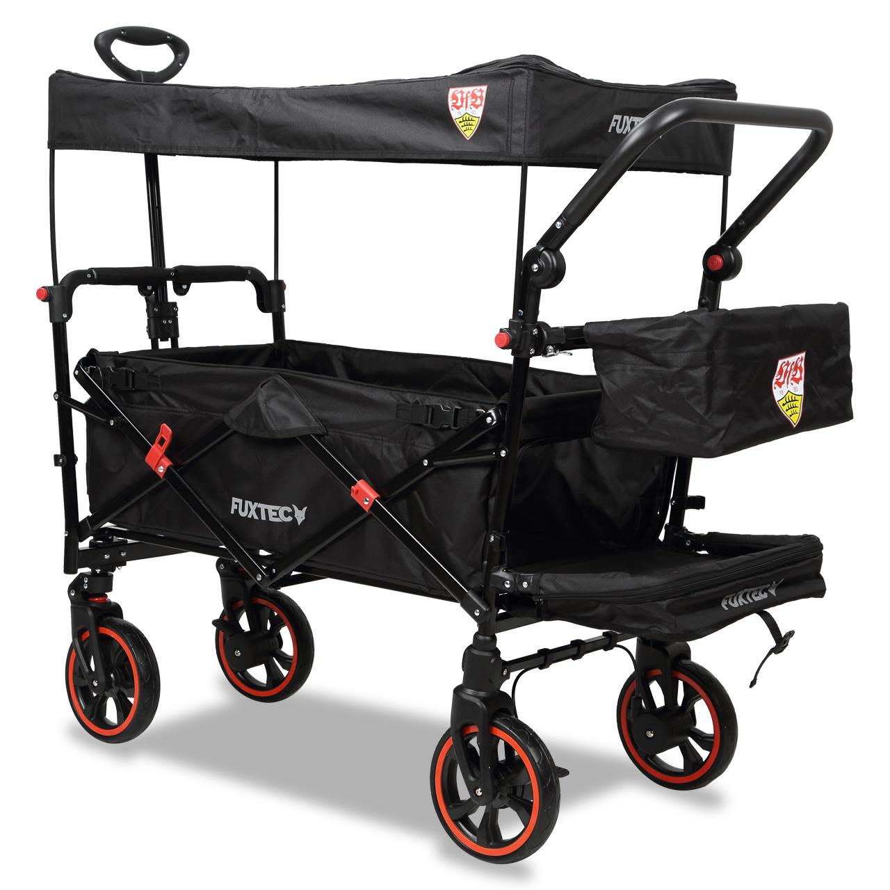 Fuxtec carrello pieghevole premium per trasporto dei bambini con tettuccio CT850 Nero Edizione "VFB Stoccarda"