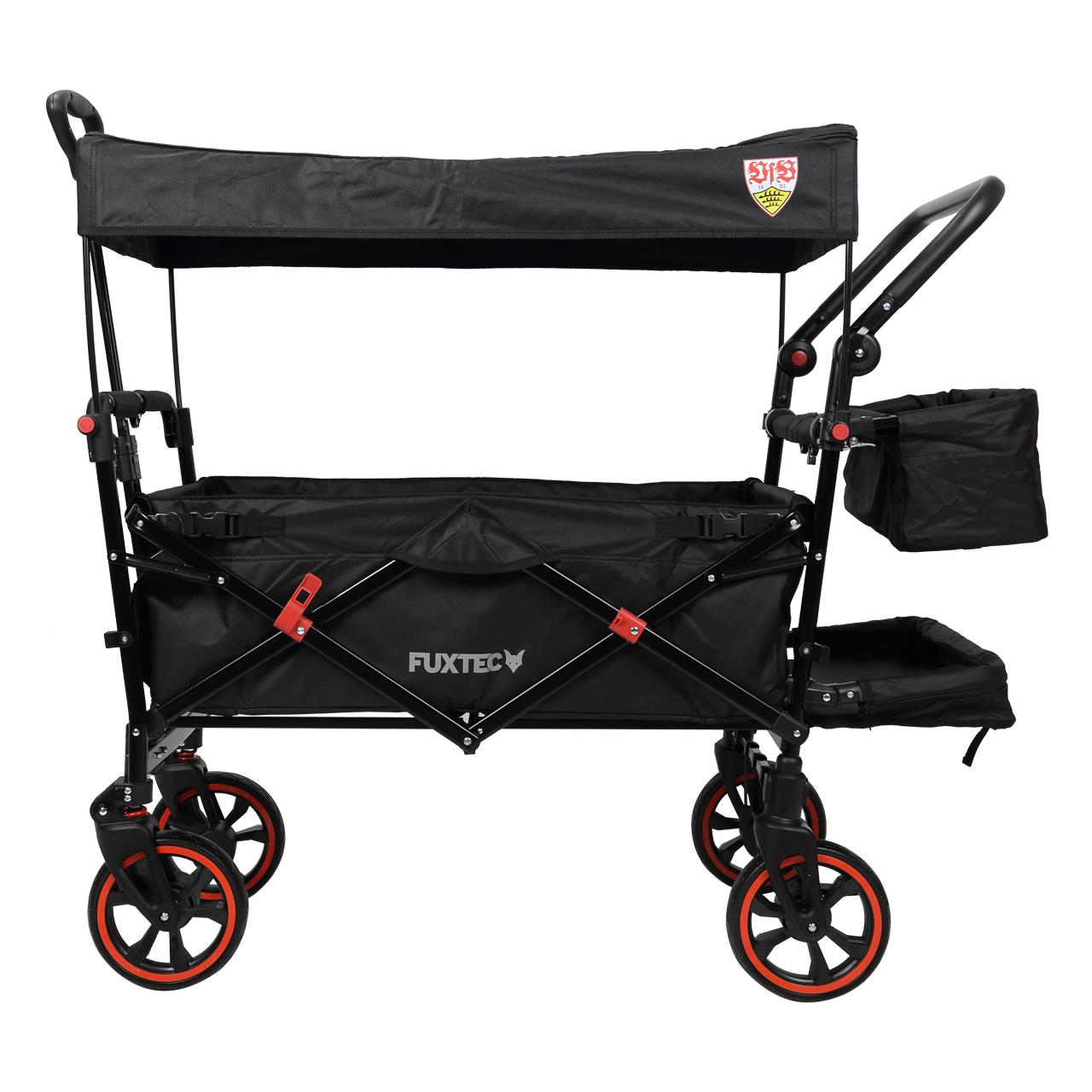 Fuxtec carrello pieghevole premium per trasporto dei bambini con tettuccio CT850 Nero Edizione "VFB Stoccarda"