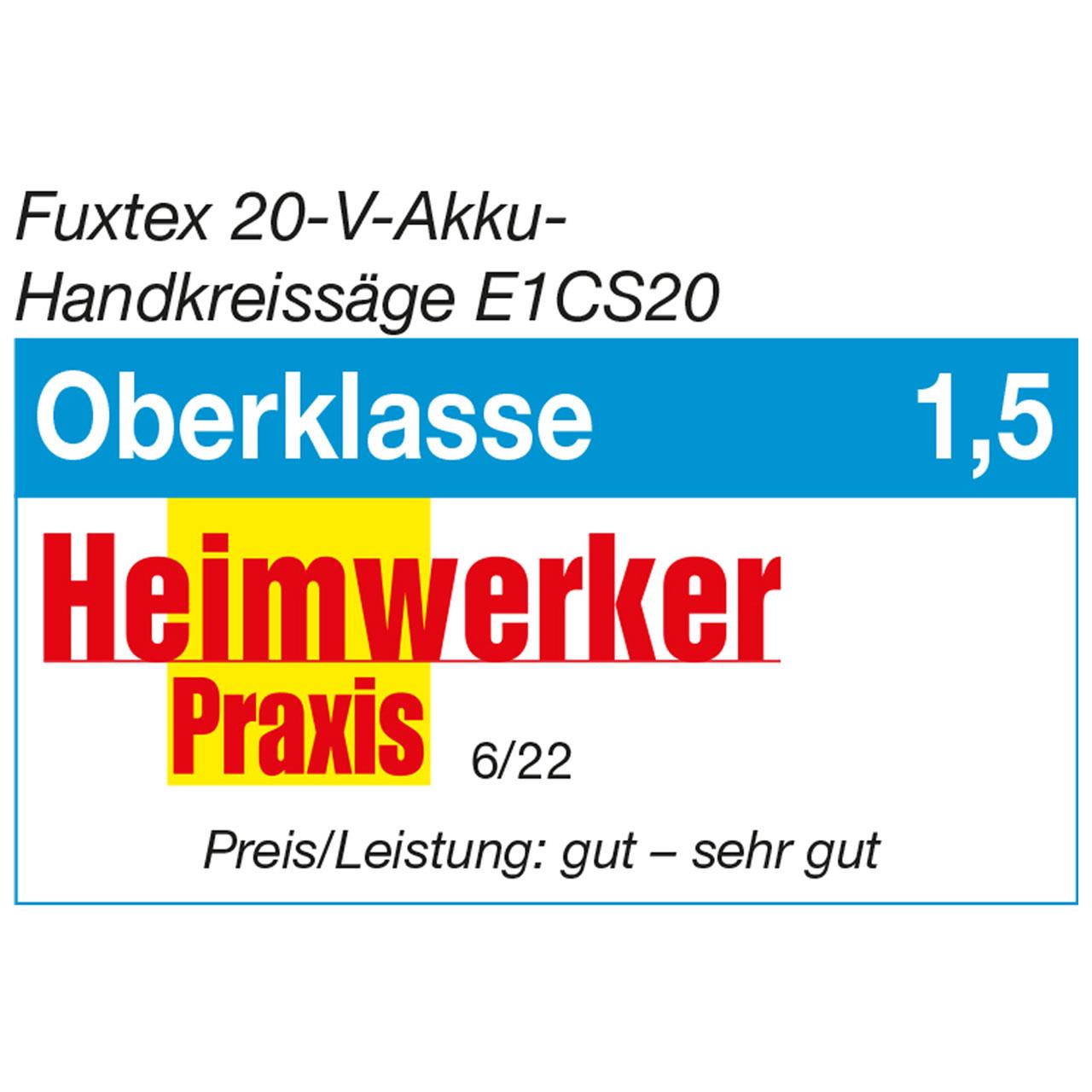 FUXTEC 20V Akku Handkreissäge FX-E1CS20 SET mit 1 x Akku 4Ah, 1 x Ladegerät 1A