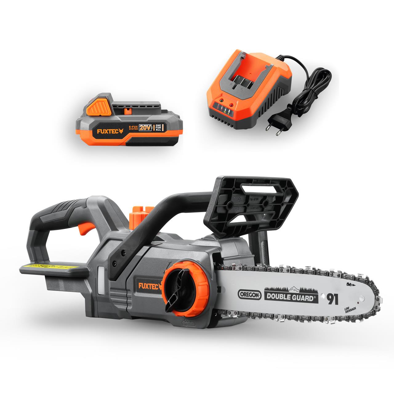 Motosega a batteria 20V FUXTEC FX-E1KS20  Taglio 25 cm-Set  con batteria 2Ah e caricabatterie 2,4A
