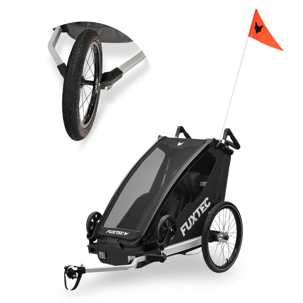 Rimorchio per biciclette FUXTEC FX-FA1S nero con ruota jogger