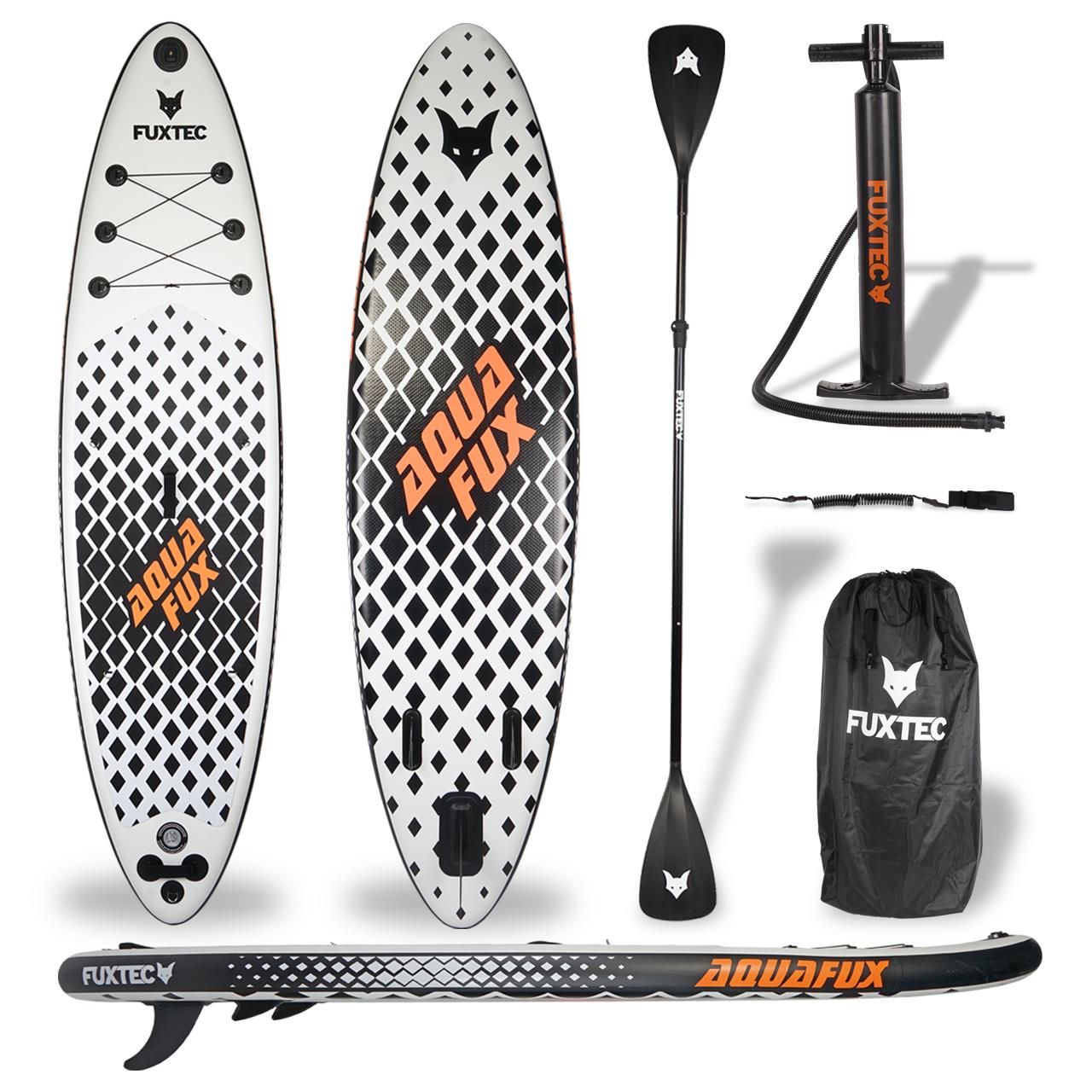 Tavola Stand Up Paddle, SUP Board FUXTEC SUP320Eco Tavola Nera e bianca.